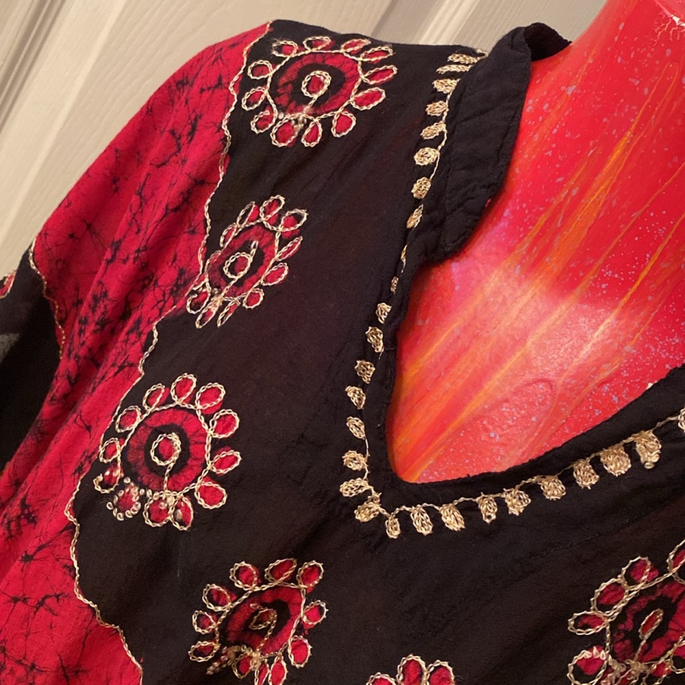 Handmade Embroidered Red and Black Women's Poncho Top - Picture 6 of 11
